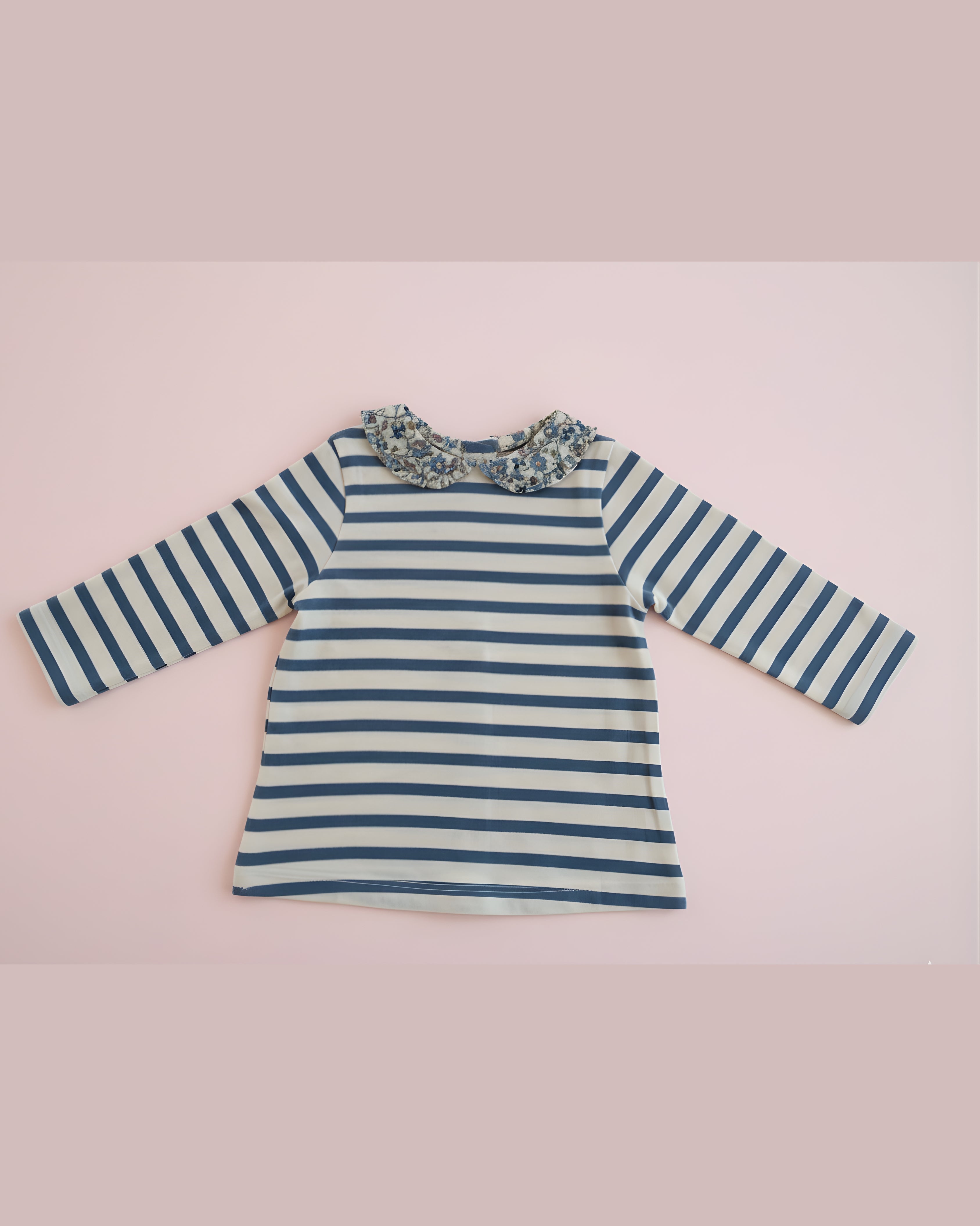 Vintage Navy Stripe Floral-Collar Baby Romper