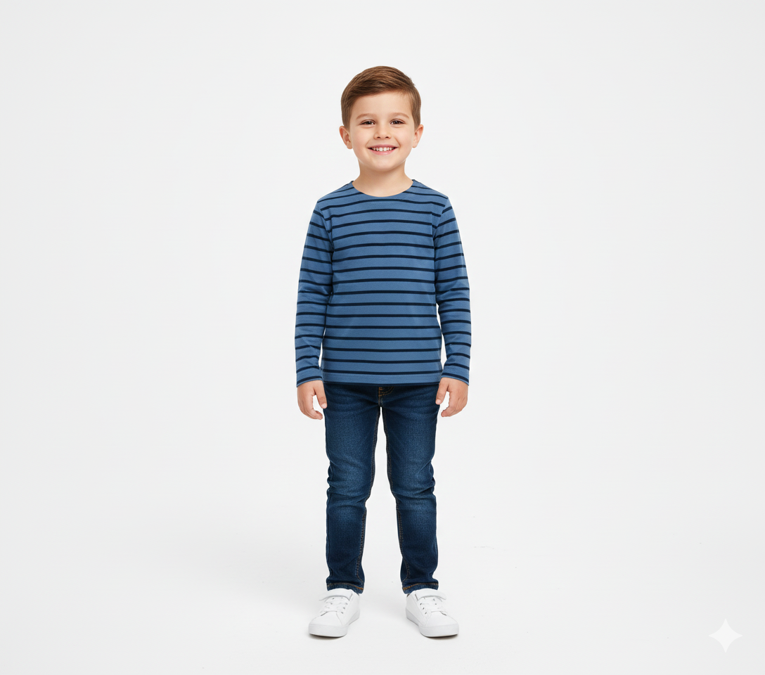 Blue & Navy Long-Sleeve Striped Tee