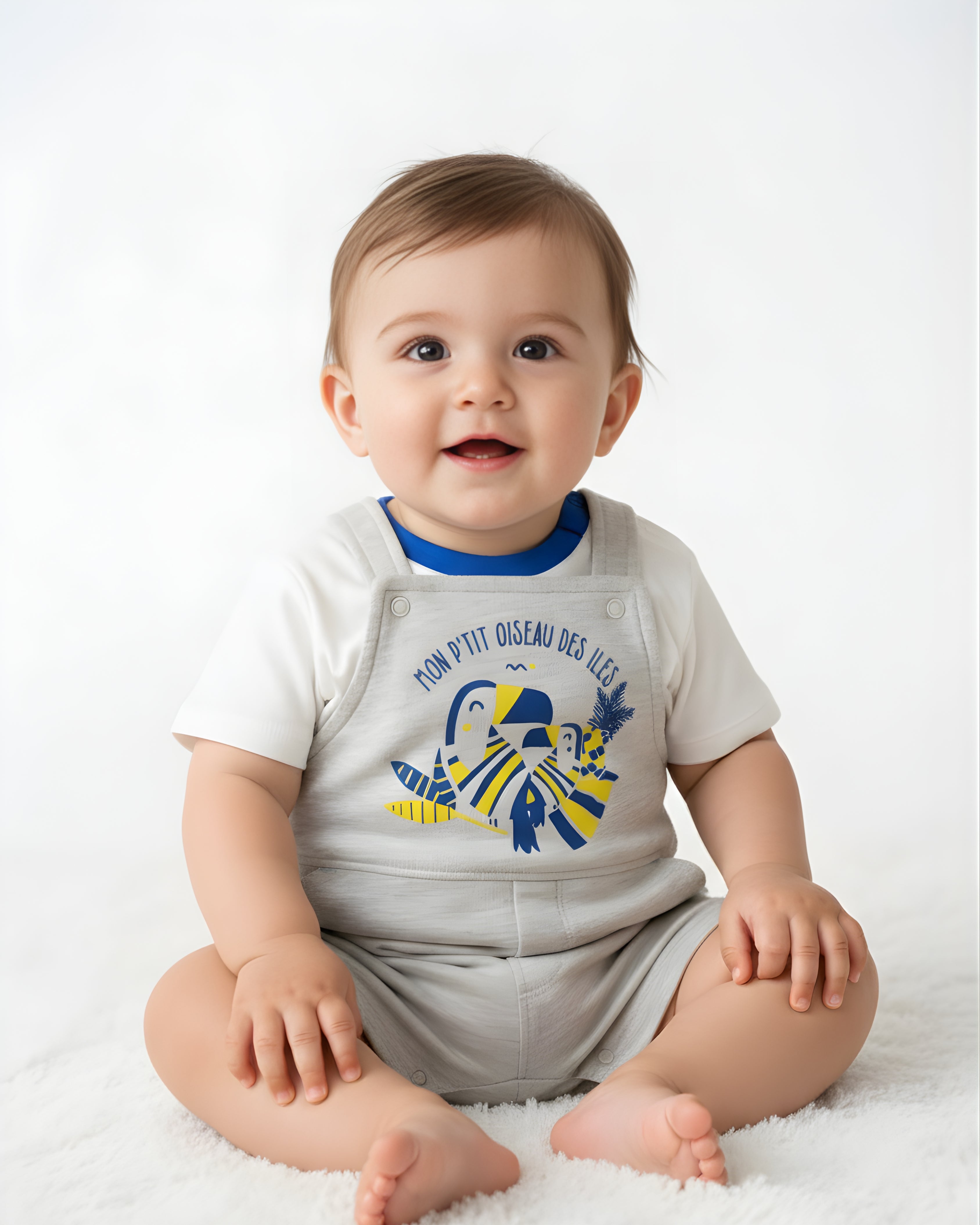 Little Explorer Graphic Baby Romper – White & Grey