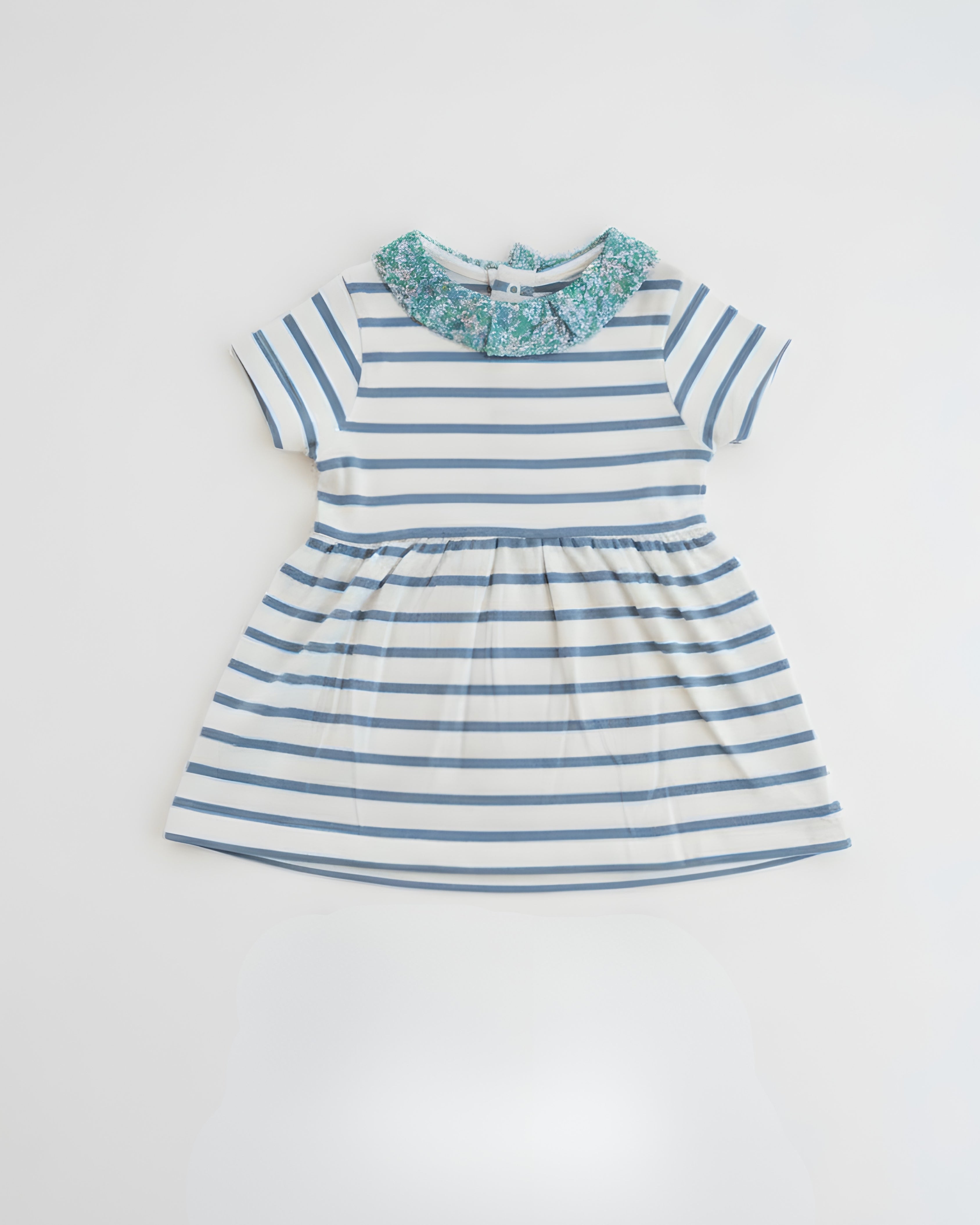 Toddler Girls' Navy & White Striped Knit Dress with Ruffle Collar