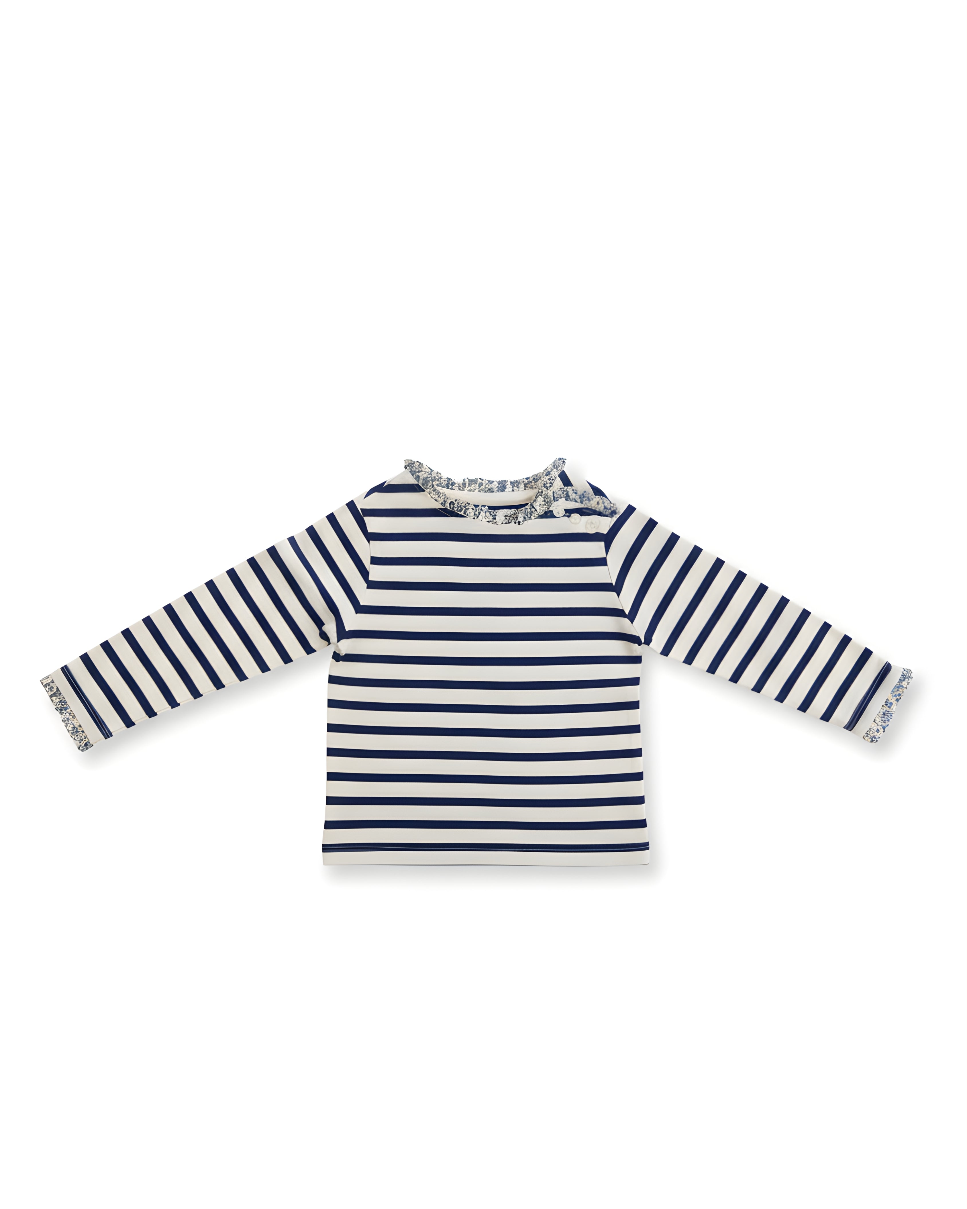 Classic Navy Stripe Ruffle-Collar Girls’ Top