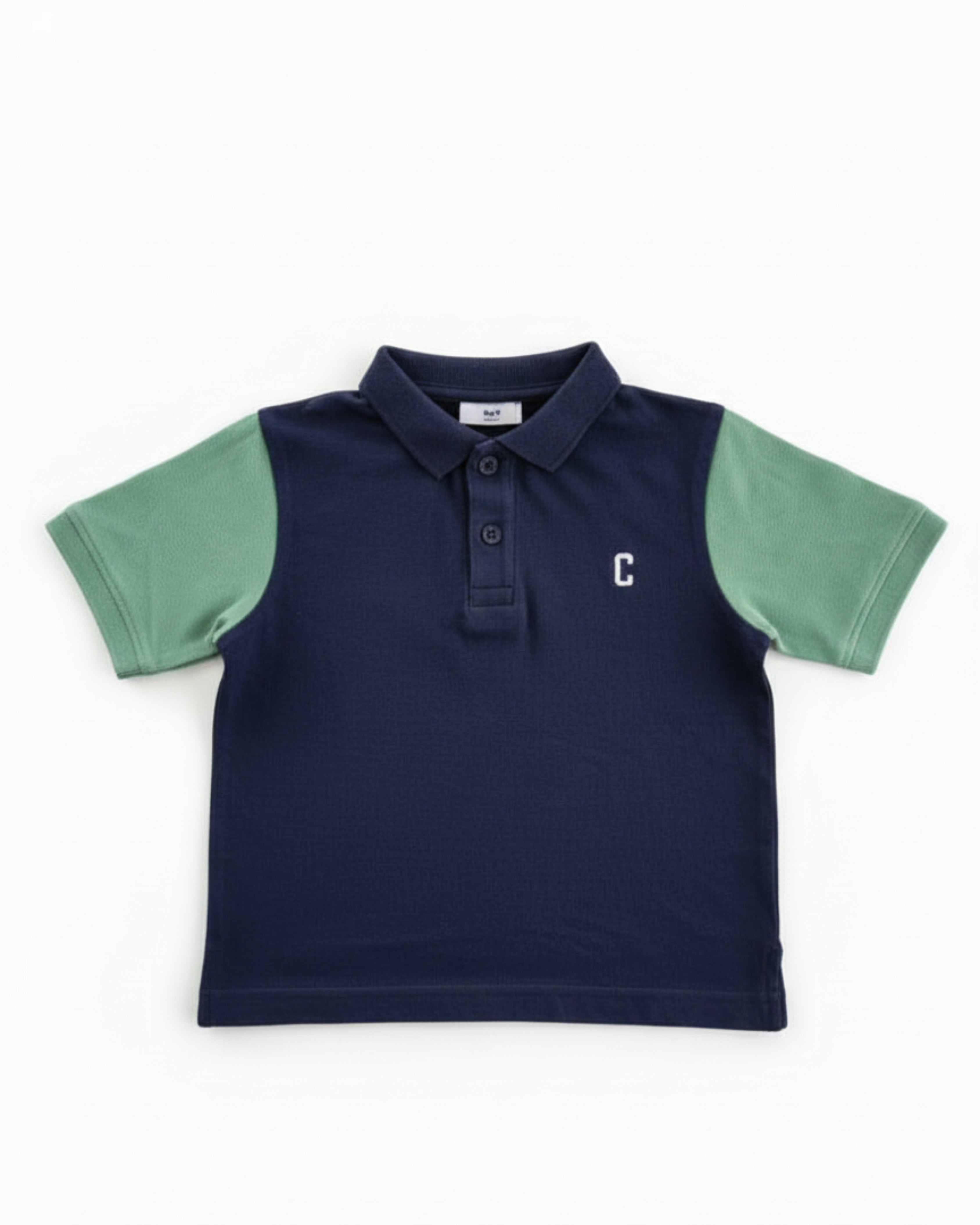 Navy–Sage Color block Boys Polo Tee