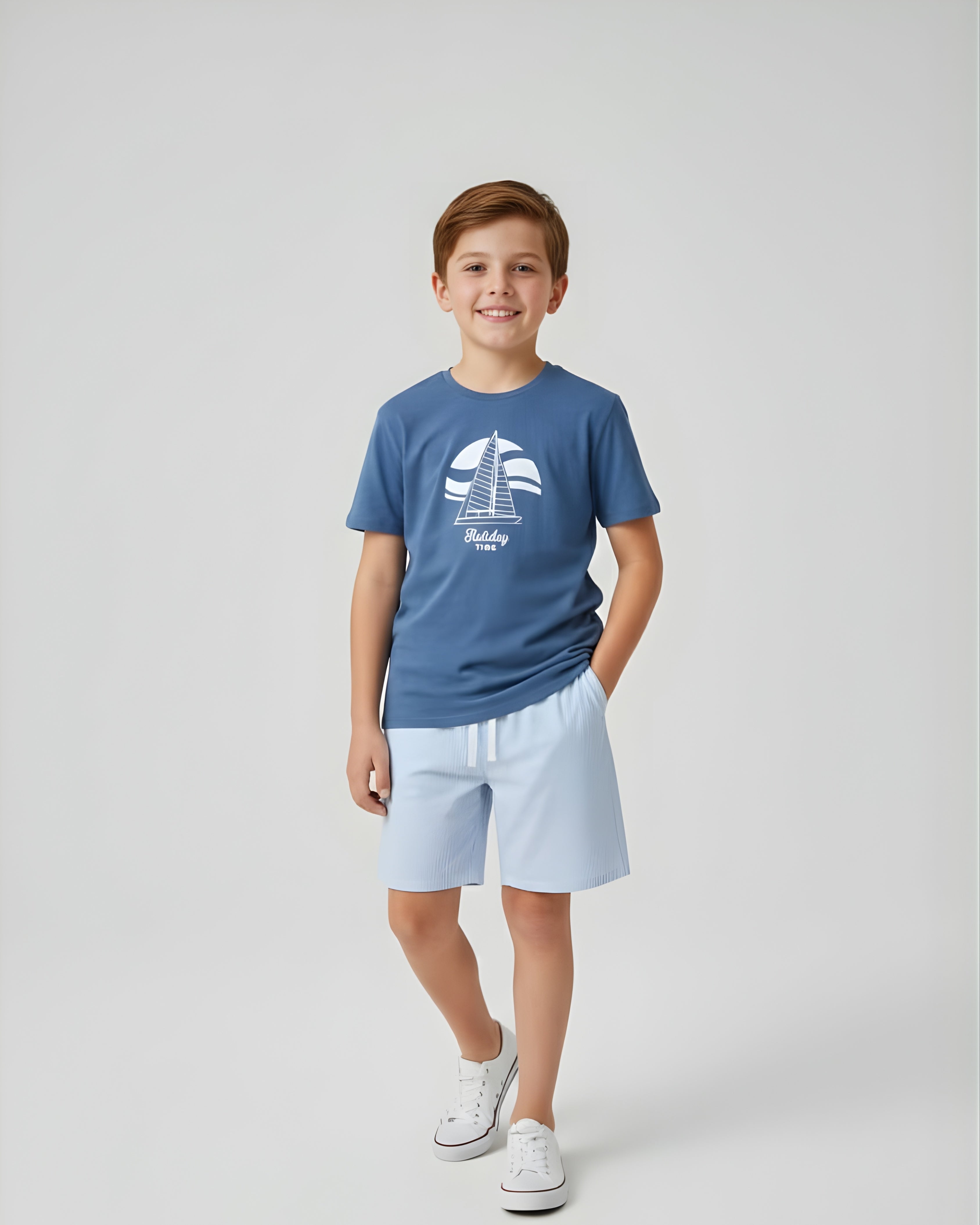 Boys' Maritime Graphic T-Shirt and Light Blue Twill Shorts Set