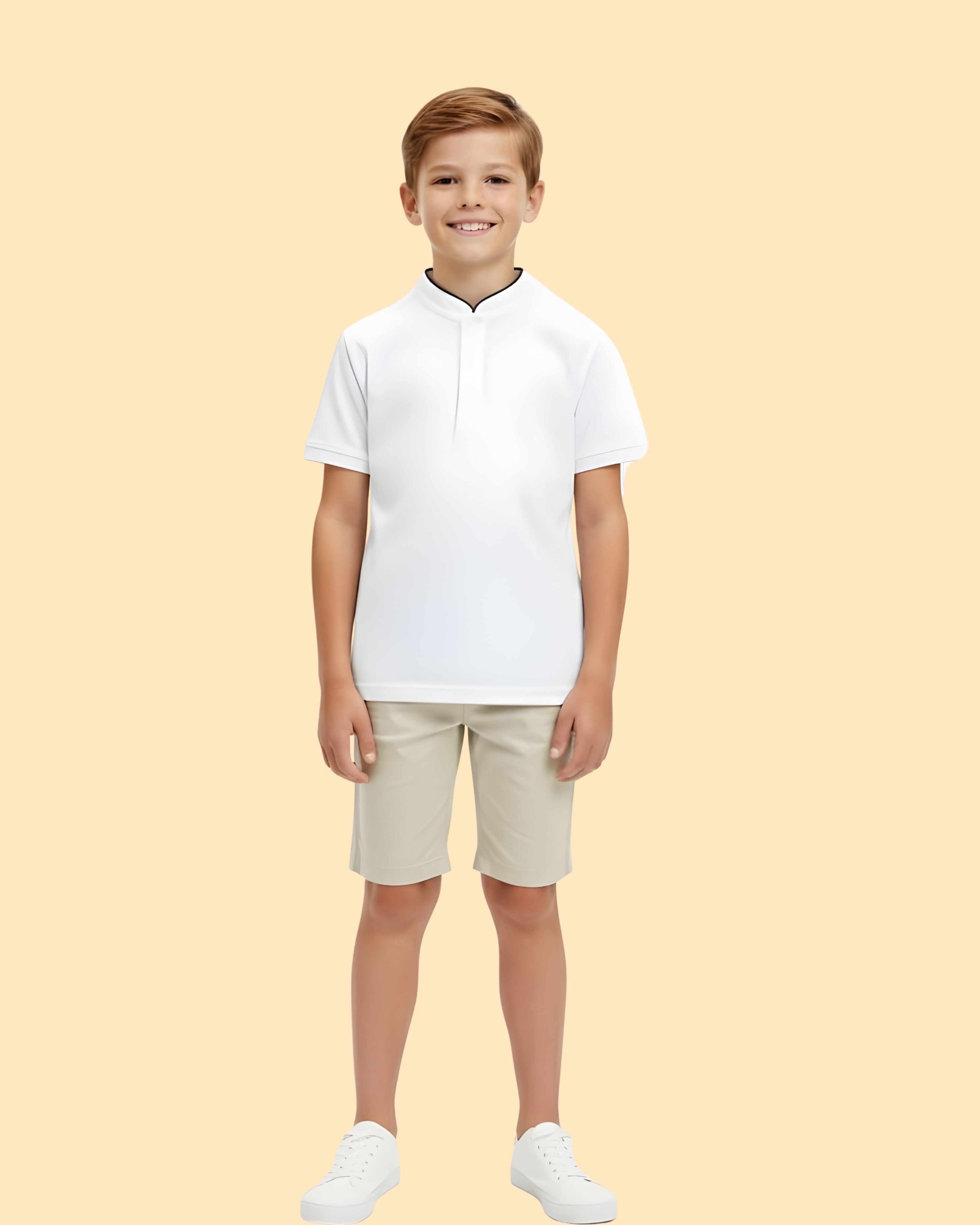 White Short-Sleeve Stand Collar Polo