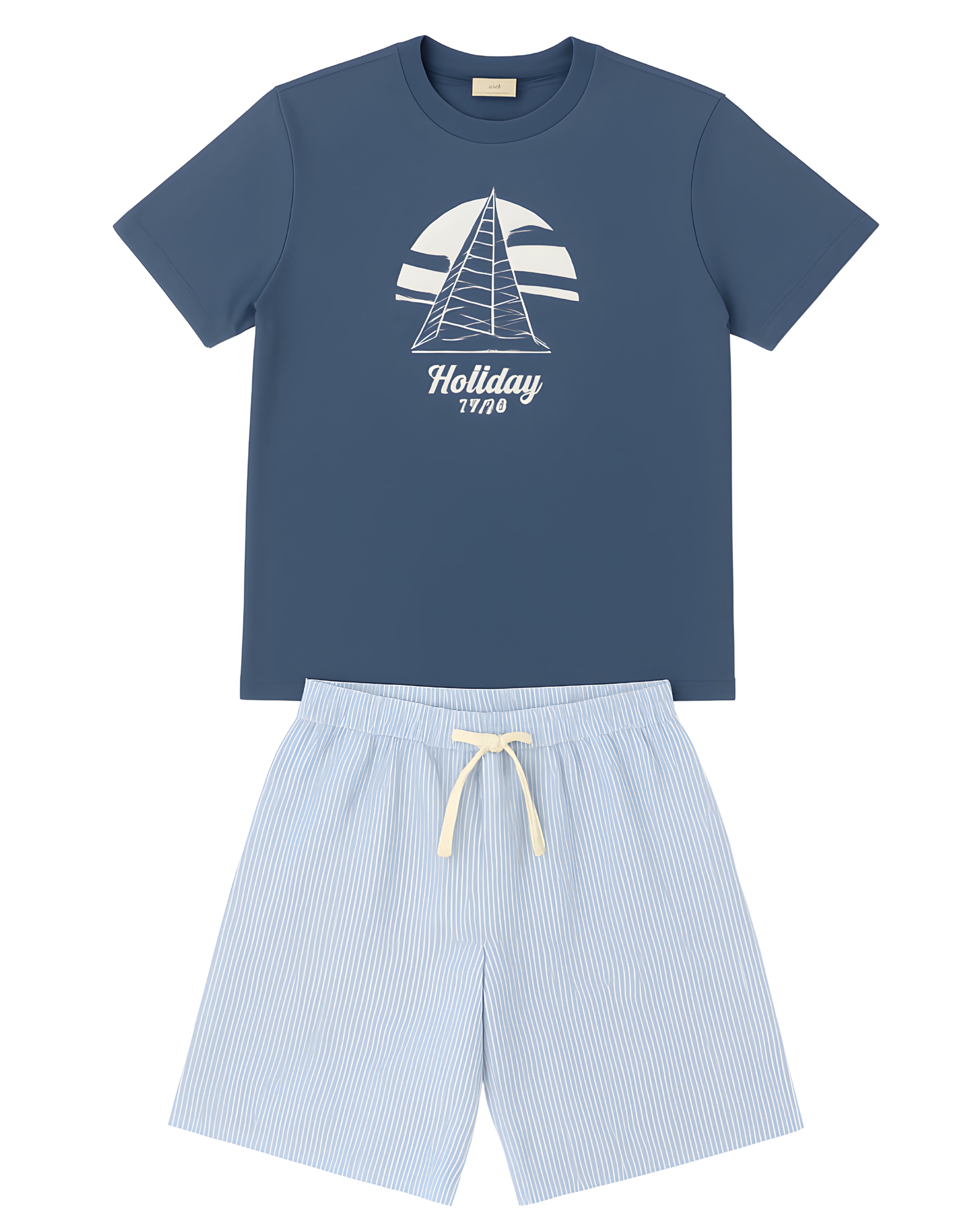Boys' Maritime Graphic T-Shirt and Light Blue Twill Shorts Set