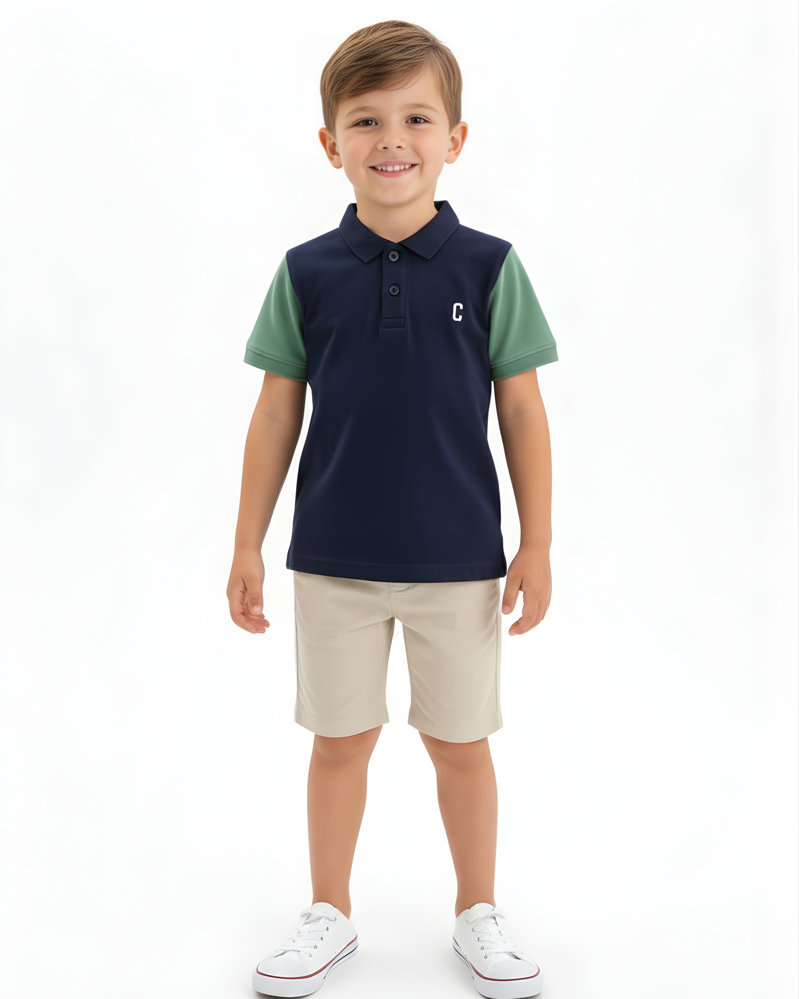 Navy–Sage Color block Boys Polo Tee