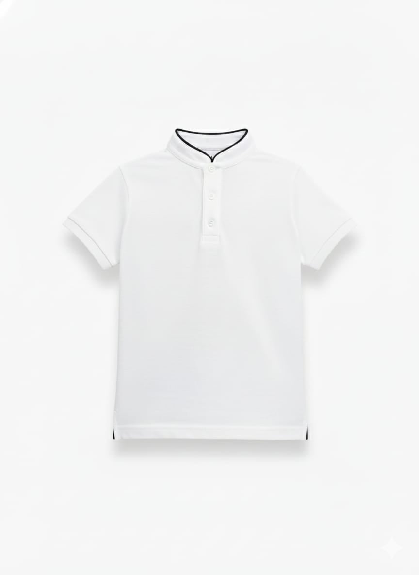 White Short-Sleeve Stand Collar Polo